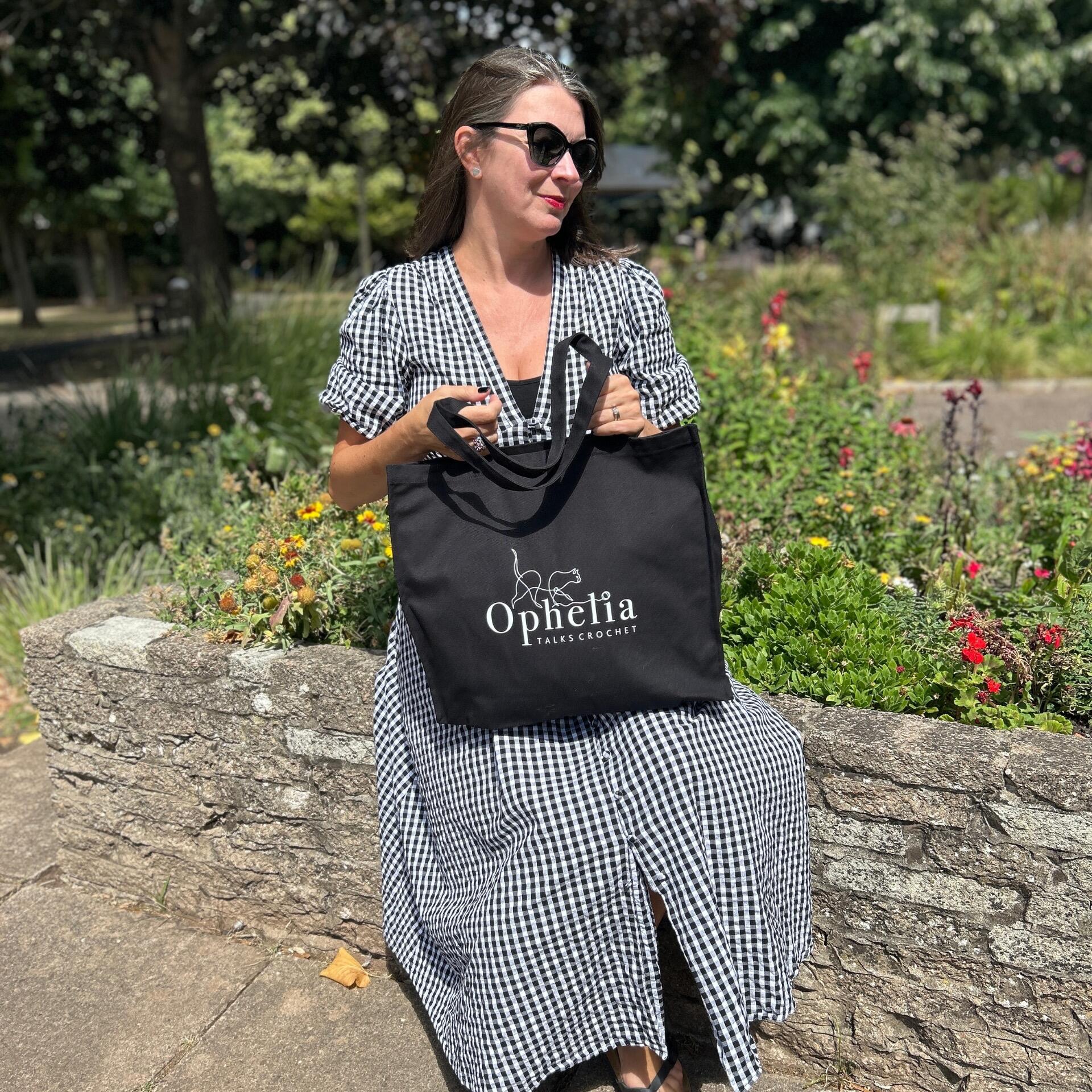 Ophelia Talks Crochet Black Canvas Tote Bag – Stylish & Eco