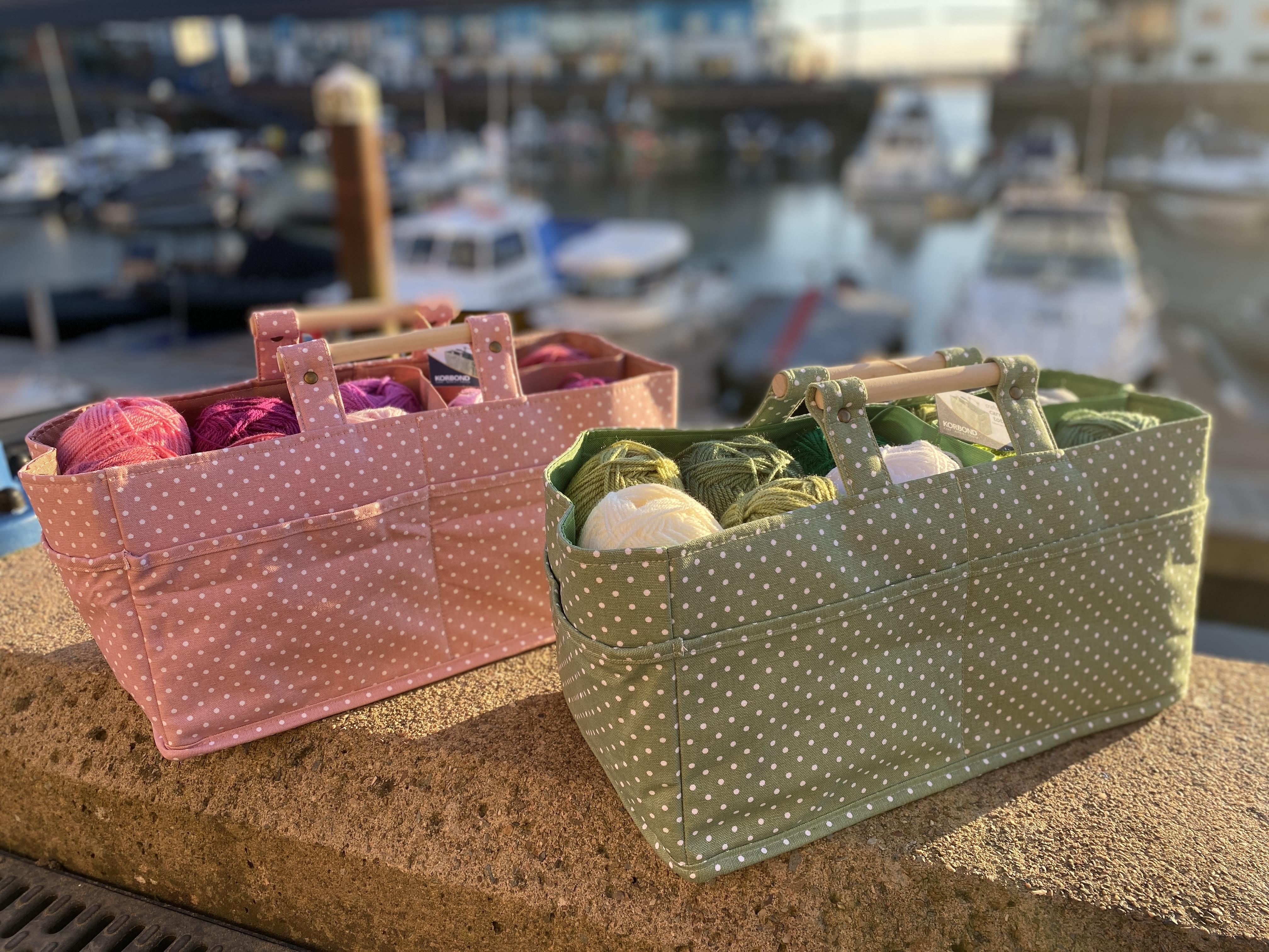 crafters carry tote in dust pink and sage green