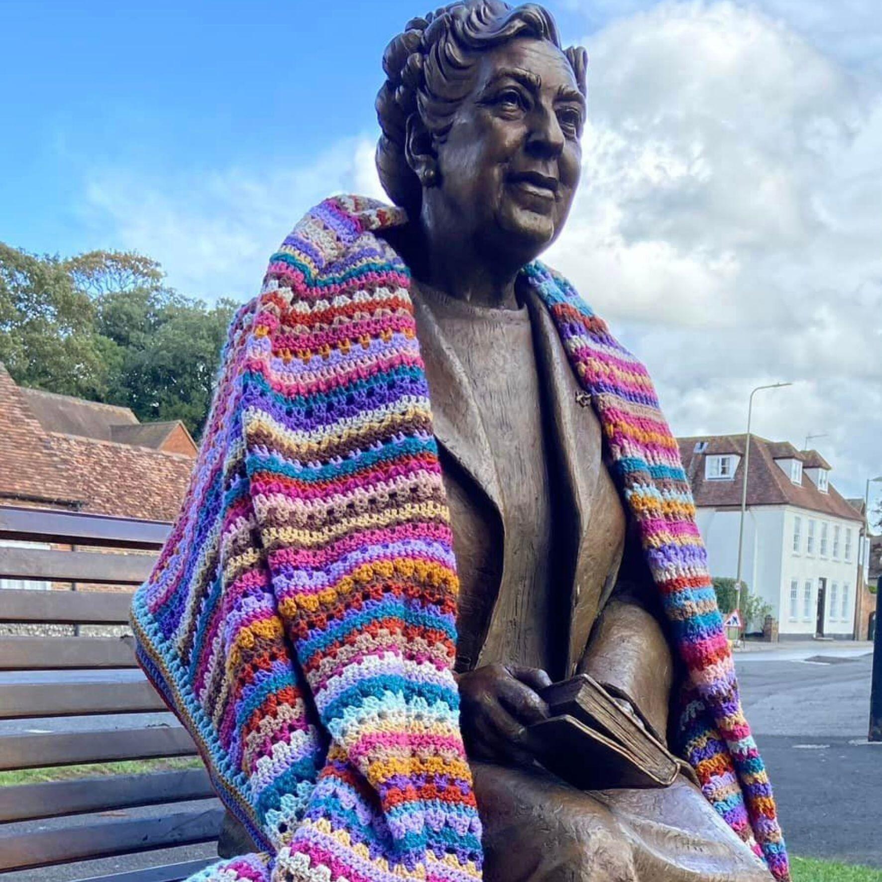 Agatha Christie wearing the Greenway Blanket