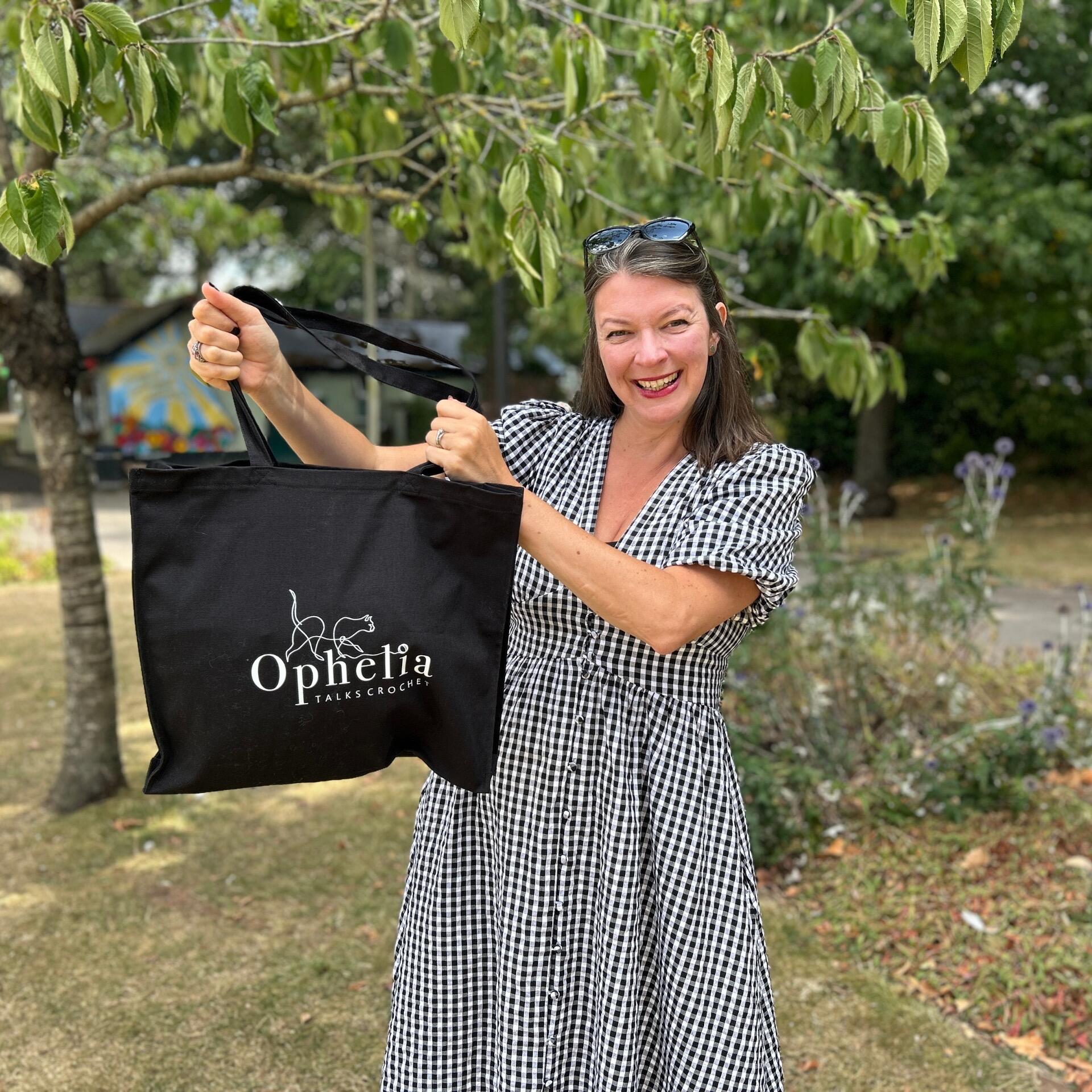 Ophelia Talks Crochet Black Canvas Tote Bag – Stylish & Eco