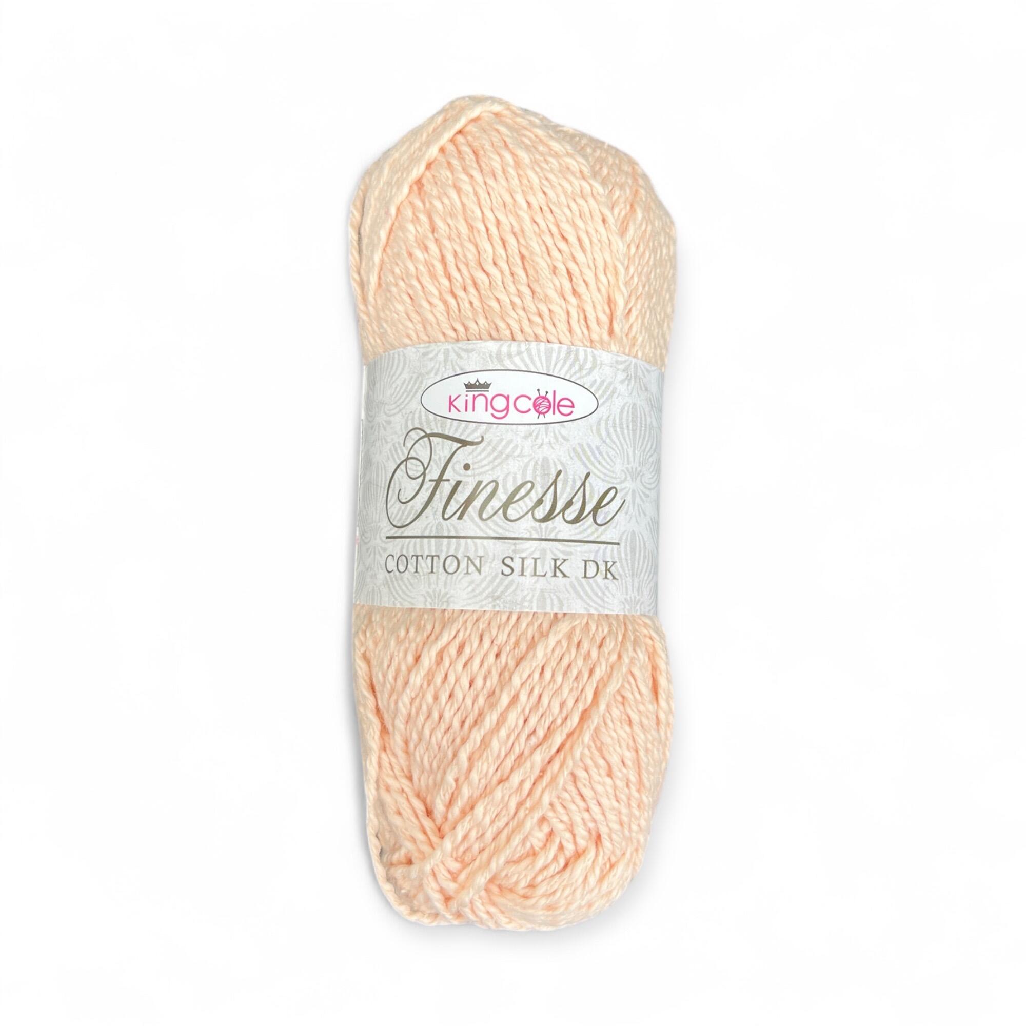 King Cole Finesse Cotton Silk DK 50g yarn ball in Blush – soft peach pastel shade with a silky finish, perfect for babywear, garments, and summer crochet projects