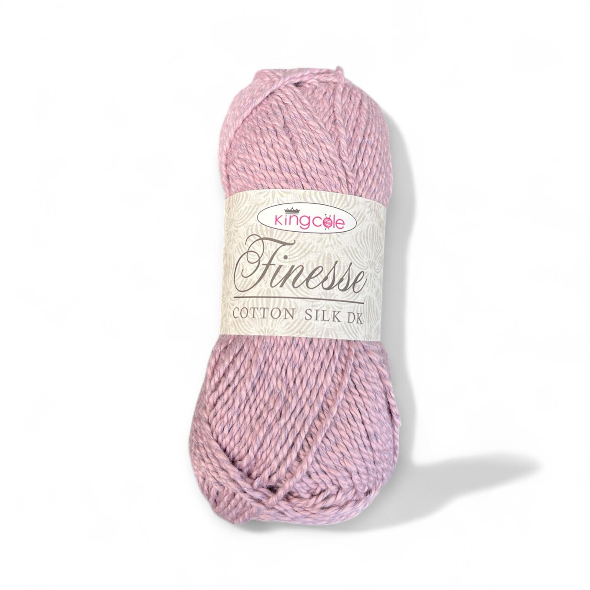 King Cole Finesse Cotton Silk DK 50g yarn ball in Antique Lilac – soft dusty mauve shade with silky sheen, perfect for vintage-style crochet and summer knitting projects