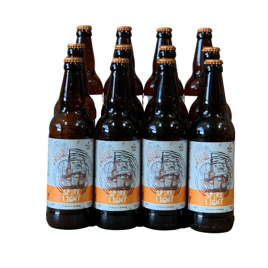A case of 12 500ml bottles of delicious Star Wing Brewery's Spire Light, 4.2% Golden Ale