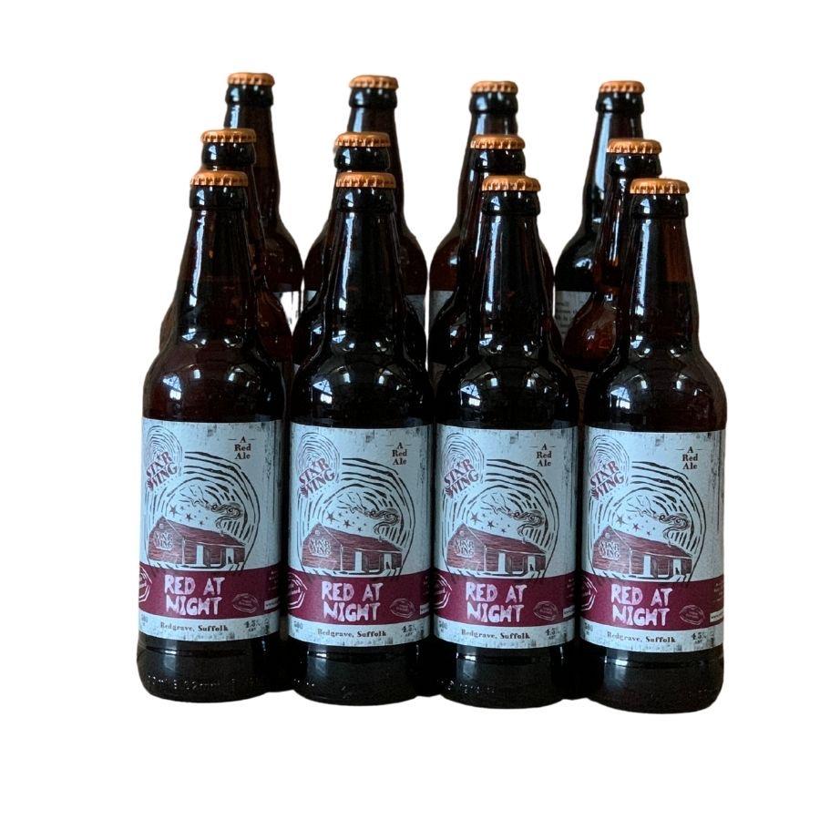 A case of 12 500ml bottles of delicious Star Wing Brewery's Red at Night, 4.5% Red Ale