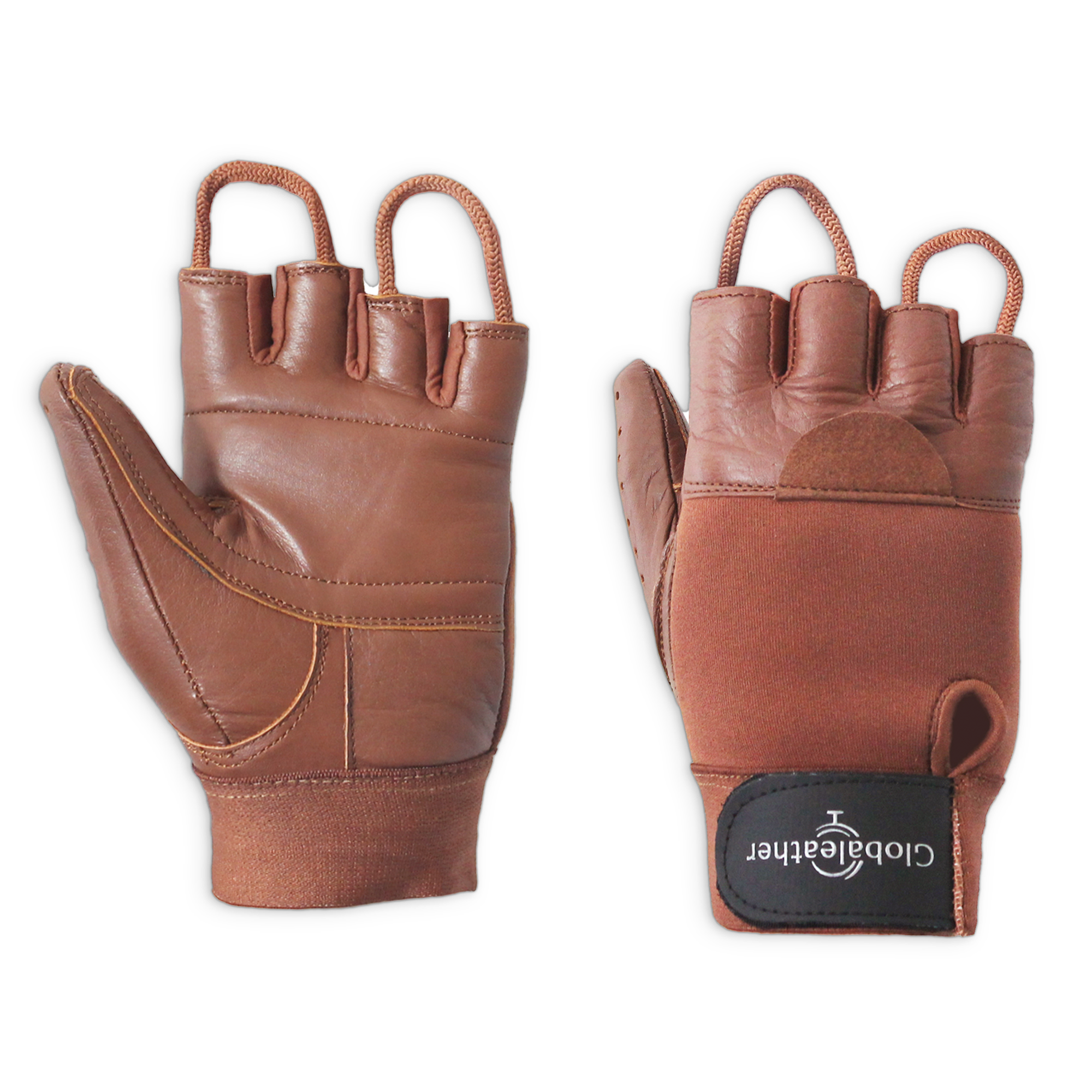 Classic Fingerless Wheelchair Gloves Brown Close