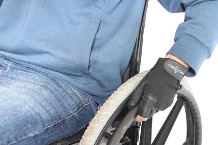 SureGrip Fingerless Wheelchair Gloves on Wheel