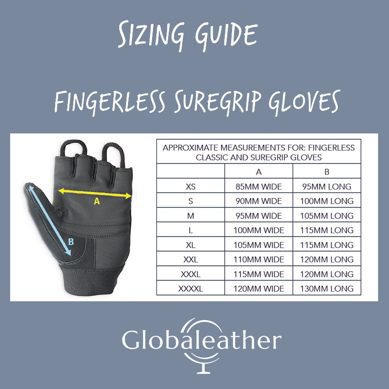 SureGrip Fingerless Wheelchair Gloves Size Guide