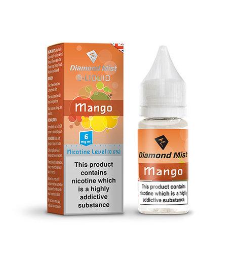 A bottle with its box for a mango flavoured eliquid by Diamond mist