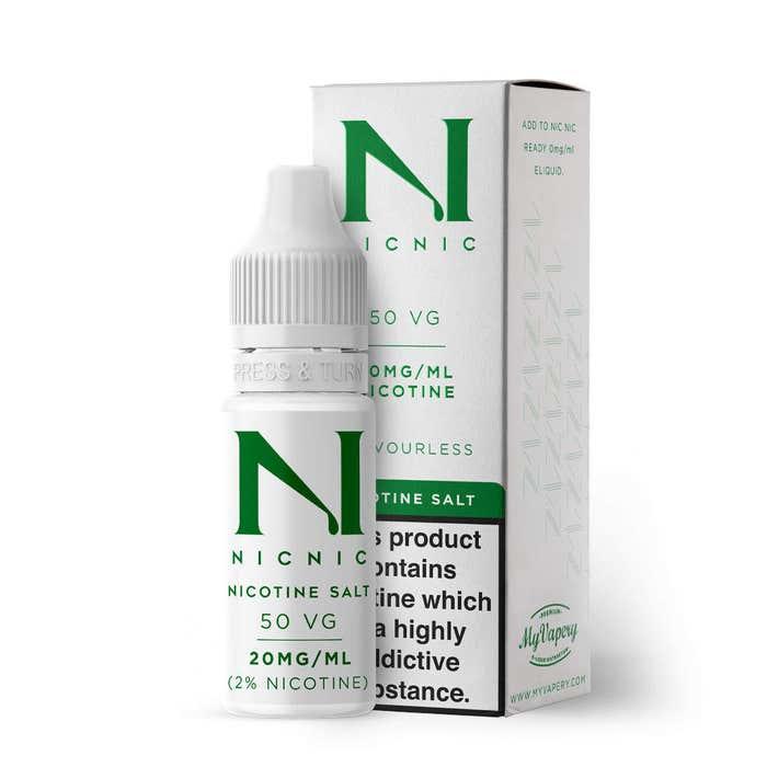 A bottle of 20mg nicotine salt booster made by NicNic