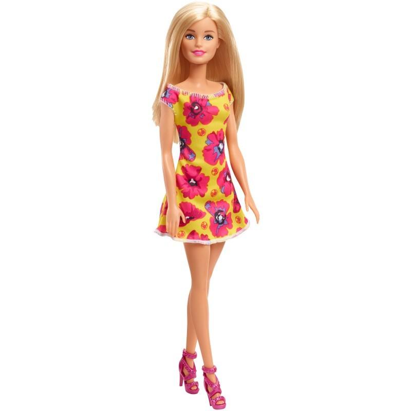 Barbie Yellow Floral Dress Blonde Doll1