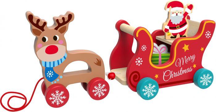Tooky Toy Christmas Wooden Reindeer Cart1