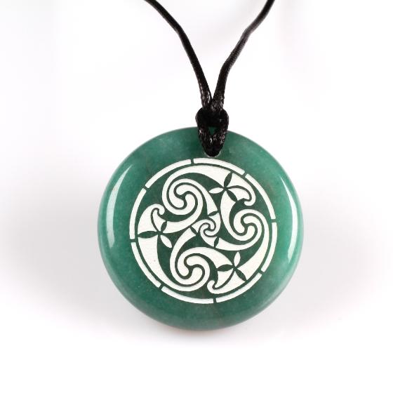 Large Celtic Spiral Green Aventurine Stone Pendant