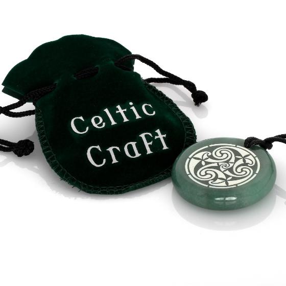 Large Celtic Spiral Green Aventurine Stone Pendant with bag