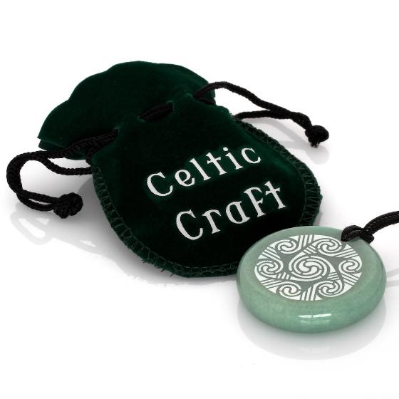 Celtic Spiral Circle Green Aventurine Stone Pendant with bag