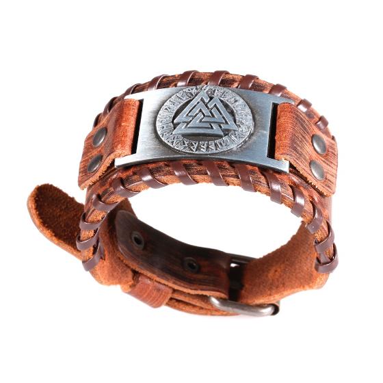 Viking Odin's Compass Silver Coloured Tan PU Leather Bracelet