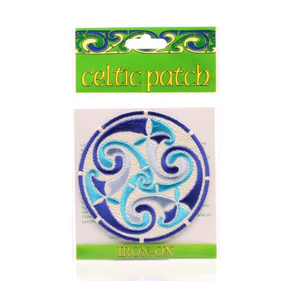 Blue n' White Celtic Spiral Embroidered Iron-On Patch in Bag