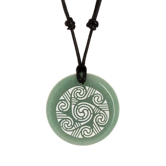 Celtic Spiral Circle Green Aventurine Stone Pendant no bag