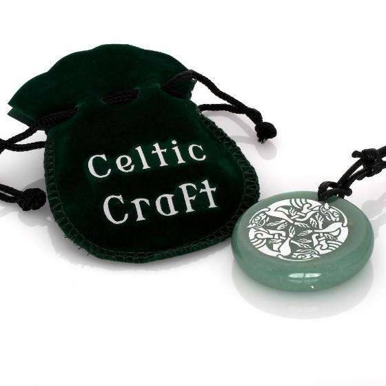 Celtic Dogs Green Aventurine Stone Pendant with bag