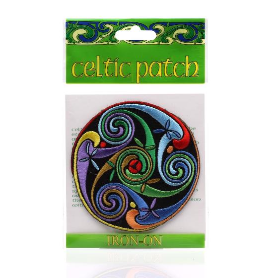 Multi-Coloured Celtic Triple Spiral Patch in bag