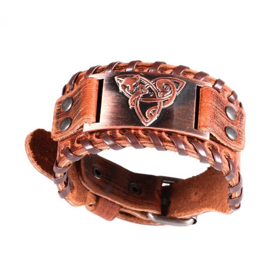Fox n' Trinity Knot Copper Coloured Tan PU Leather Bracelet