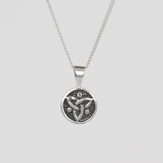 Inverted Trinity Knot Disc Sterling Silver Pendant