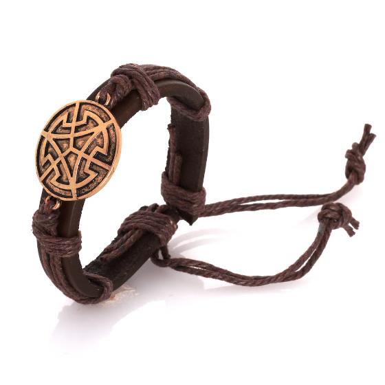 Celtic Key Design Brass Plated Brown Leather Bracelet