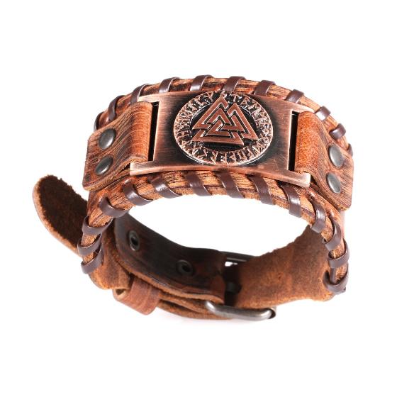 Viking Odin's Compass Copper Coloured Tan Pu Leather Bracelet