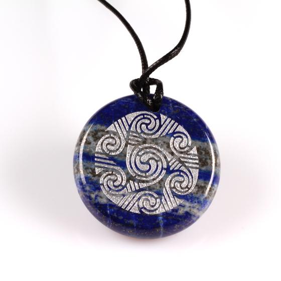 Celtic Spiral Circle Lapis Lazuli Stone Pendant