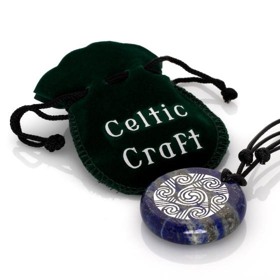 Celtic Spiral Circle Lapis Lazuli Stone Pendant with bag