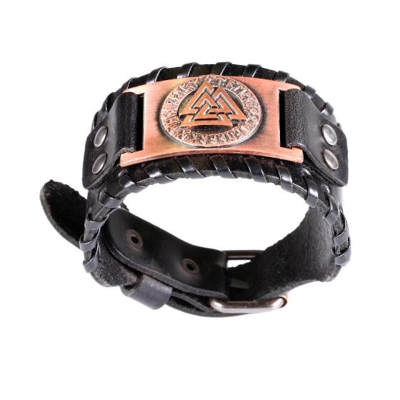Viking Odin's Compass Copper Coloured Black PU Leather Bracelet