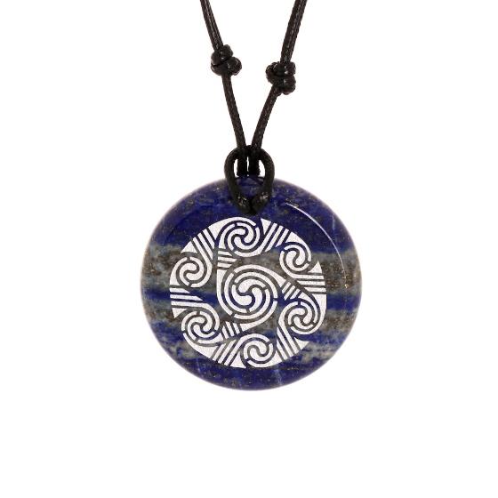 Celtic Spiral Circle Lapis Lazuli Stone Pendant no bag