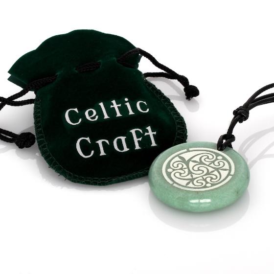 Celtic Spiral Green Aventurine Stone Pendant with bag
