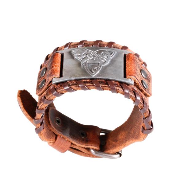 Fox n' Trinity Knot Silver Coloured Tan PU Leather Bracelet