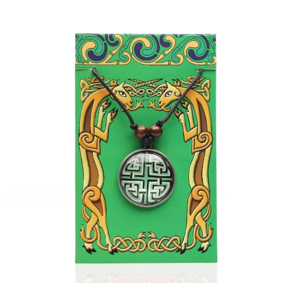 Green n' White Celtic Knotwork Picture Pendant