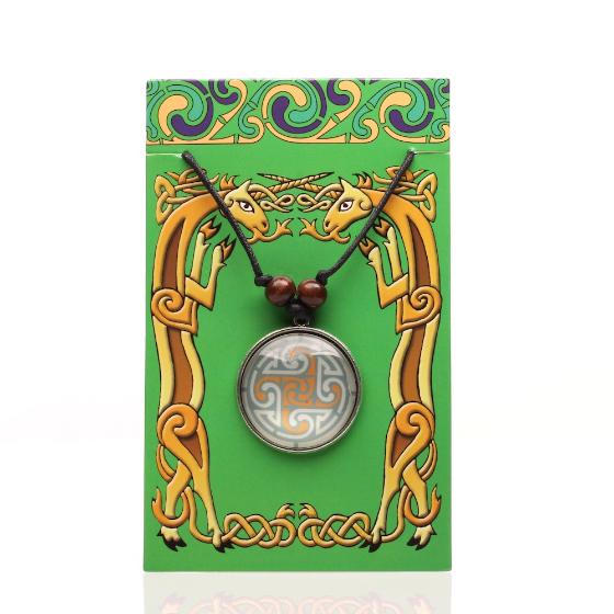 Green n' Orange Celtic Spiral Key Design Picture Pendant