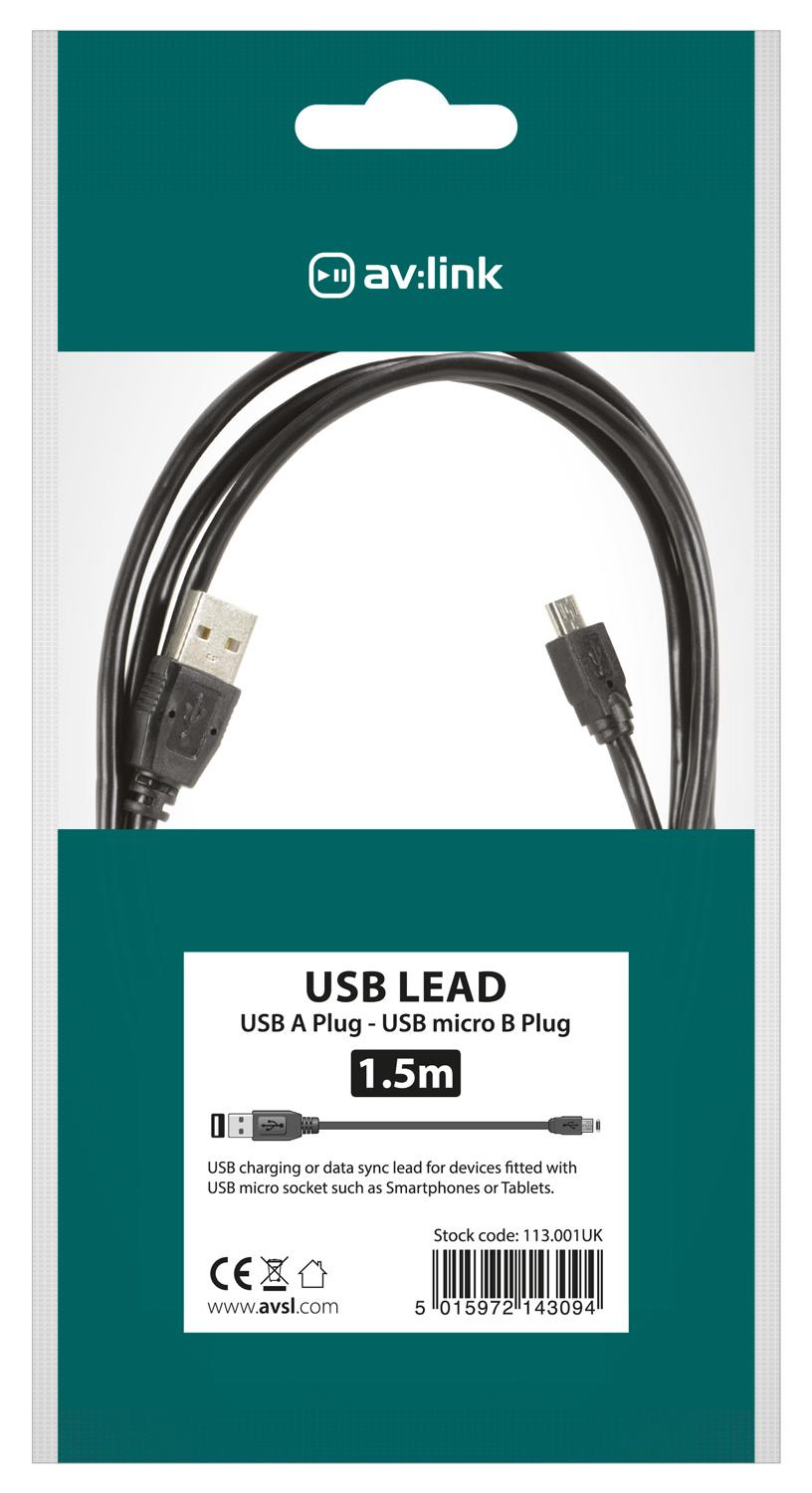 Usb 2 0 Type A Plug To Micro Type B Plug 5pin Lead 1 5m