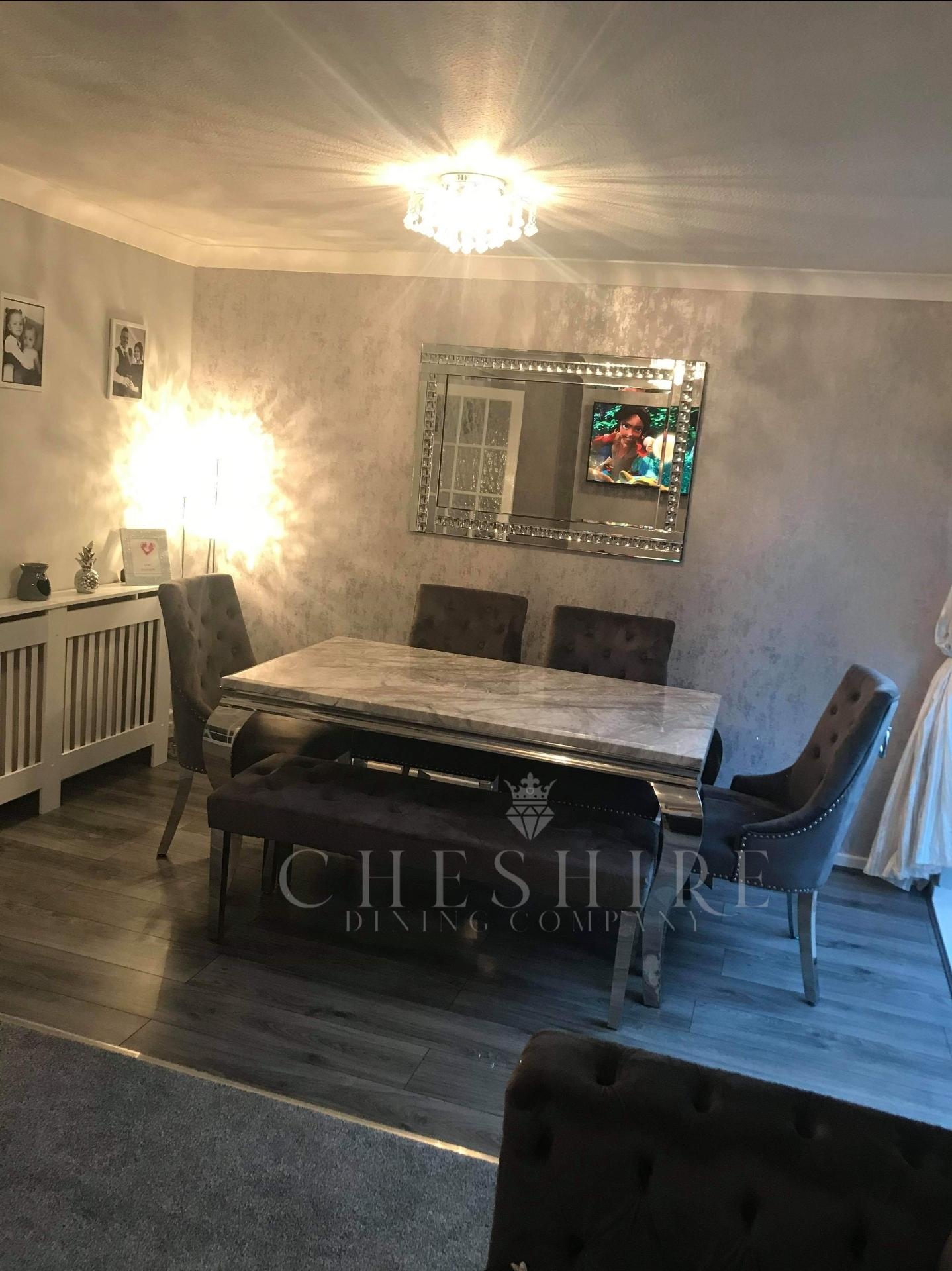 150cm Lucia Grey Marble + Canterbury Chairs