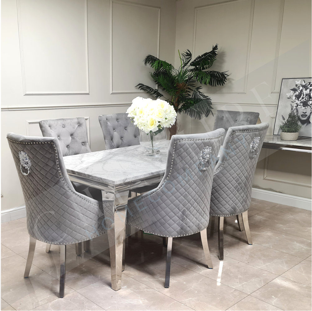 150cm Lucia & Light Grey Mayfair Grey Marble Dining Set