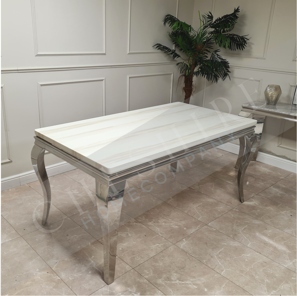 Luis White Marble Dining Table – Fully Furnished