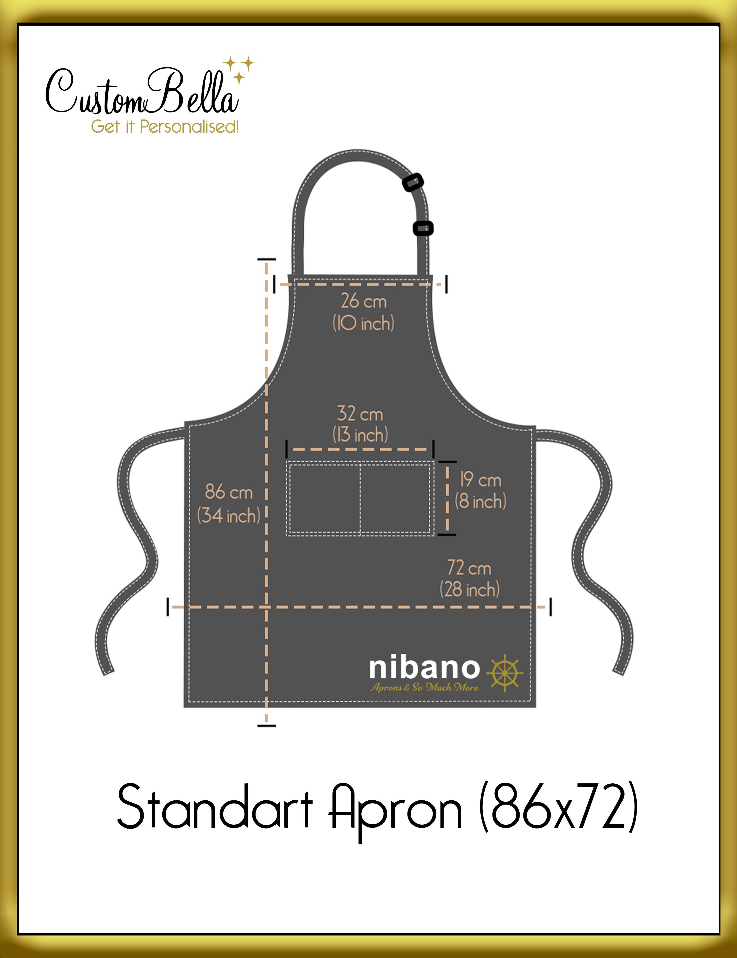 Glitter Printed Mid length bib apron size charts