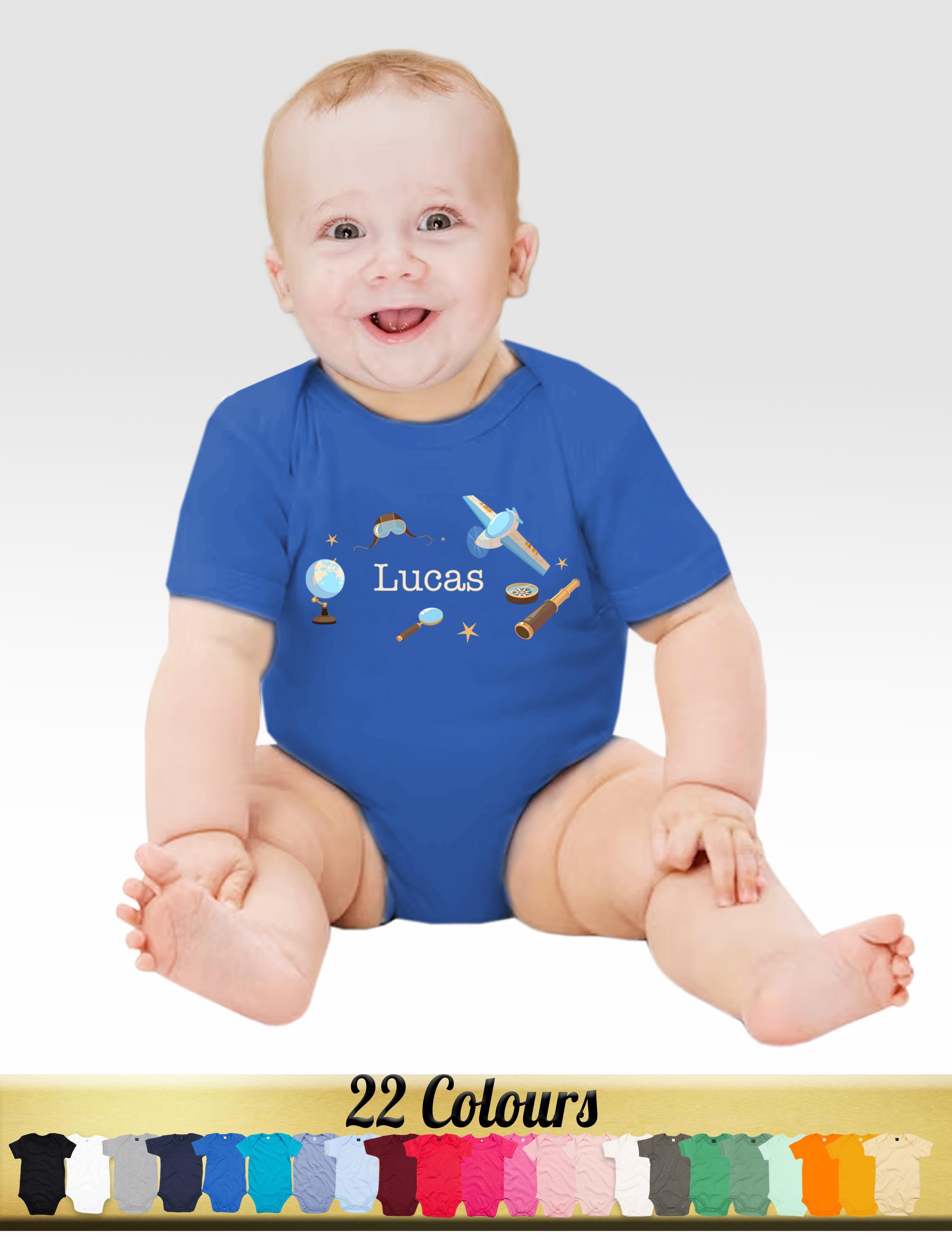 Personalised short sleeve boy baby body suit plane printed