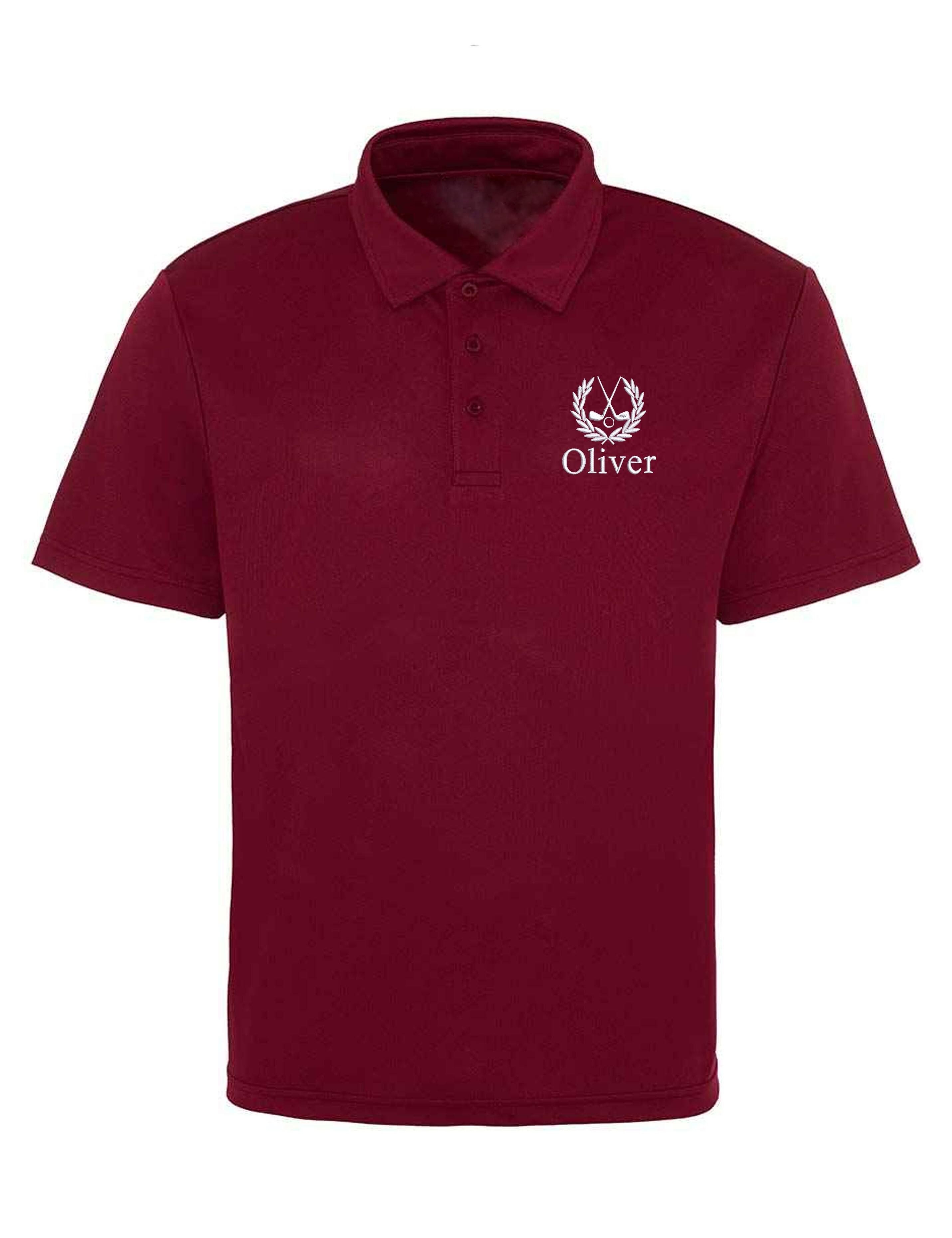 Embroidered Dri Fit Golf Polo Shirt Burgundy