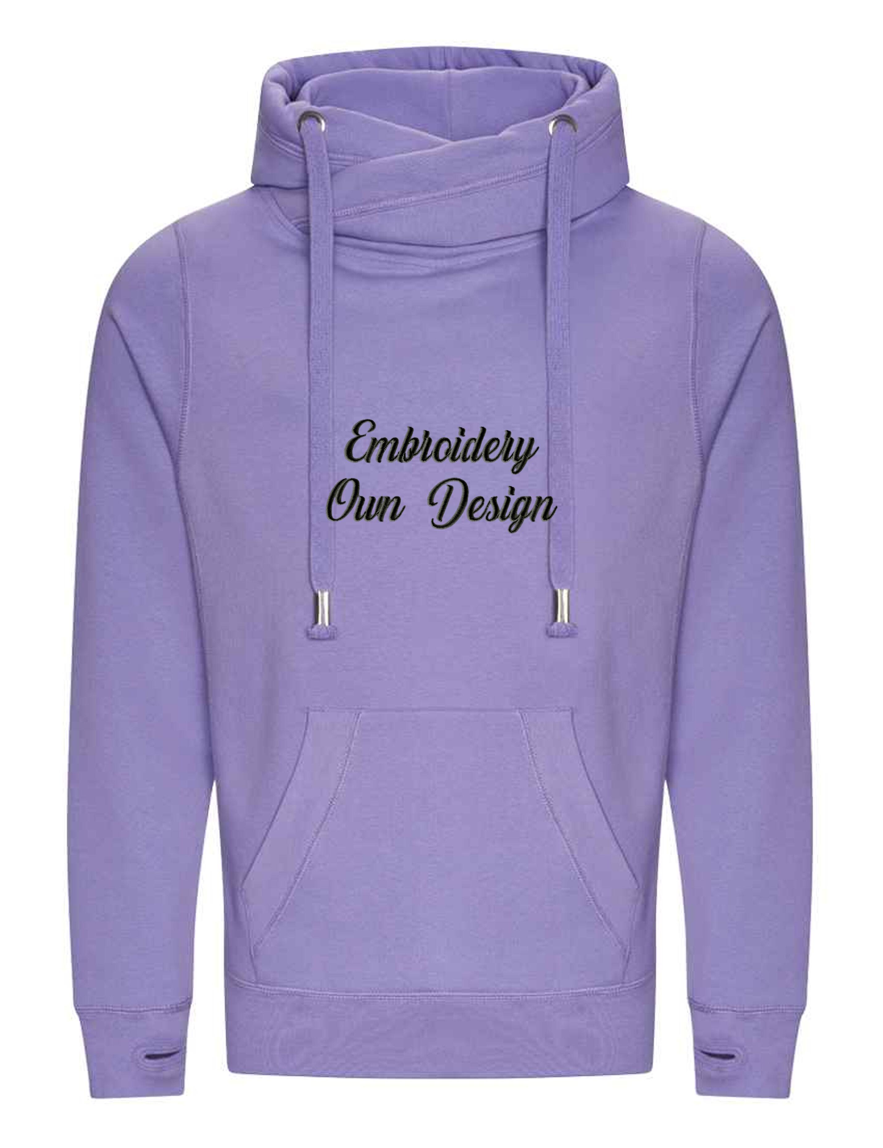 Embroidered Cross Neck Hoodie Lilac