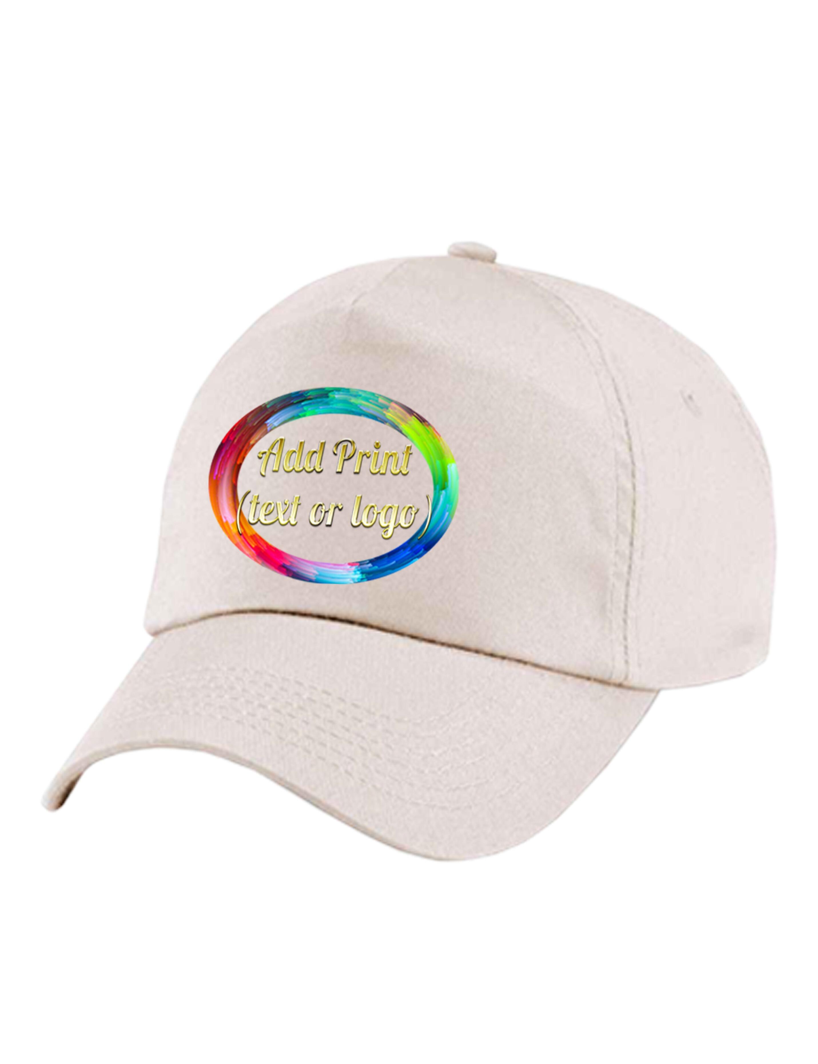 full colour Baseball Cap cream printed with your text on back