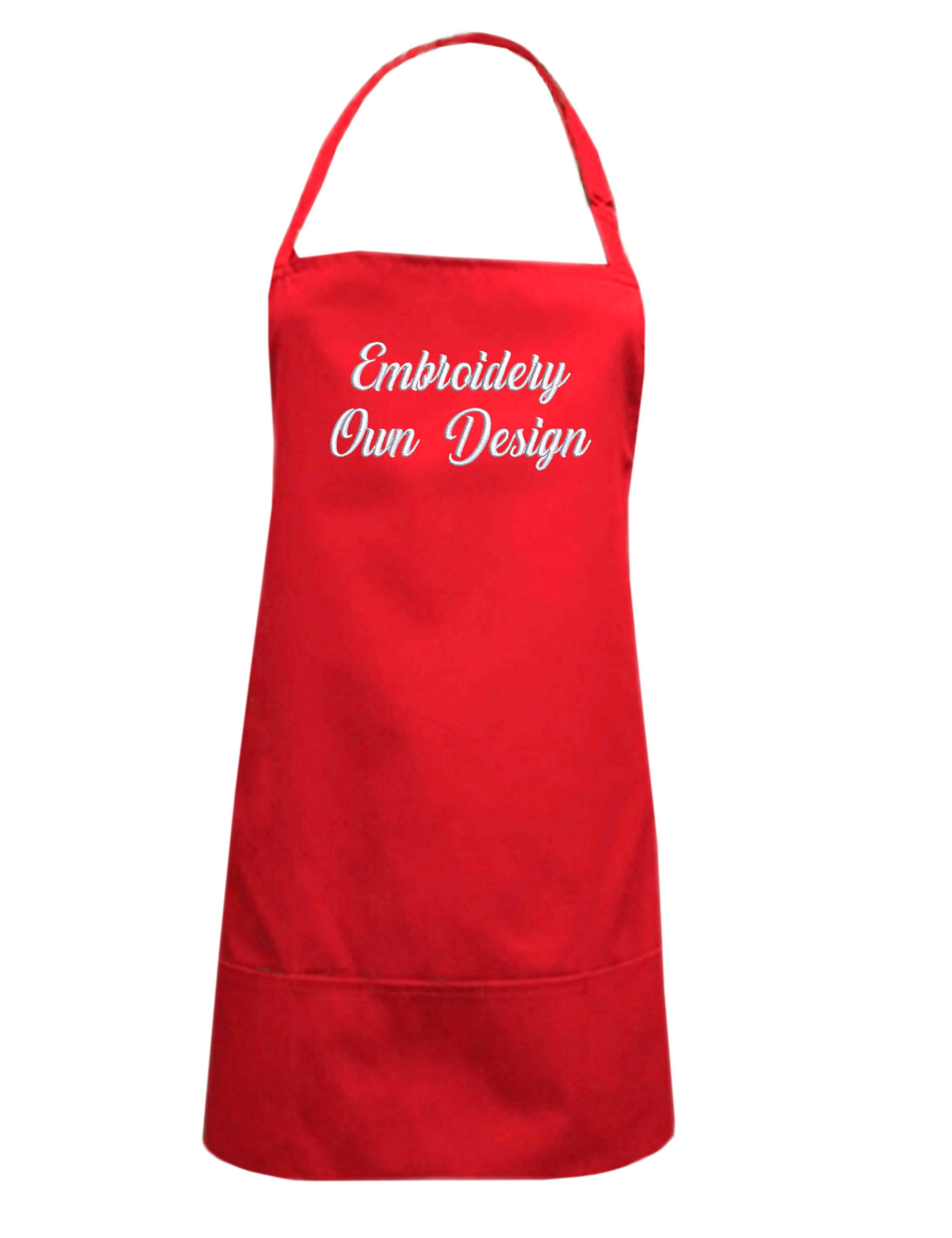 Personalised Short Bib Apron Red with embroidery