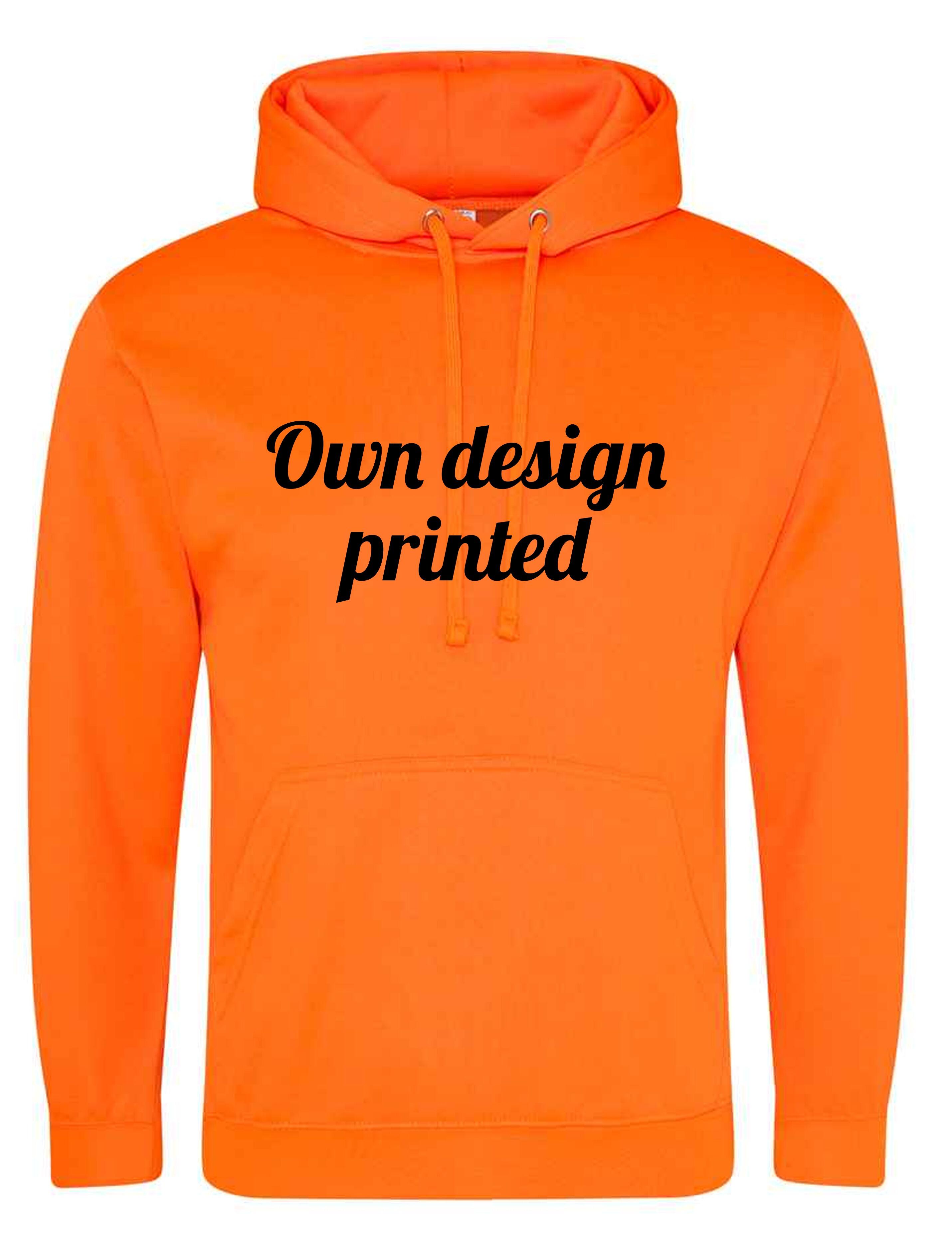 Personalised Printed Hoodie Neon Orange available in 90 Colours