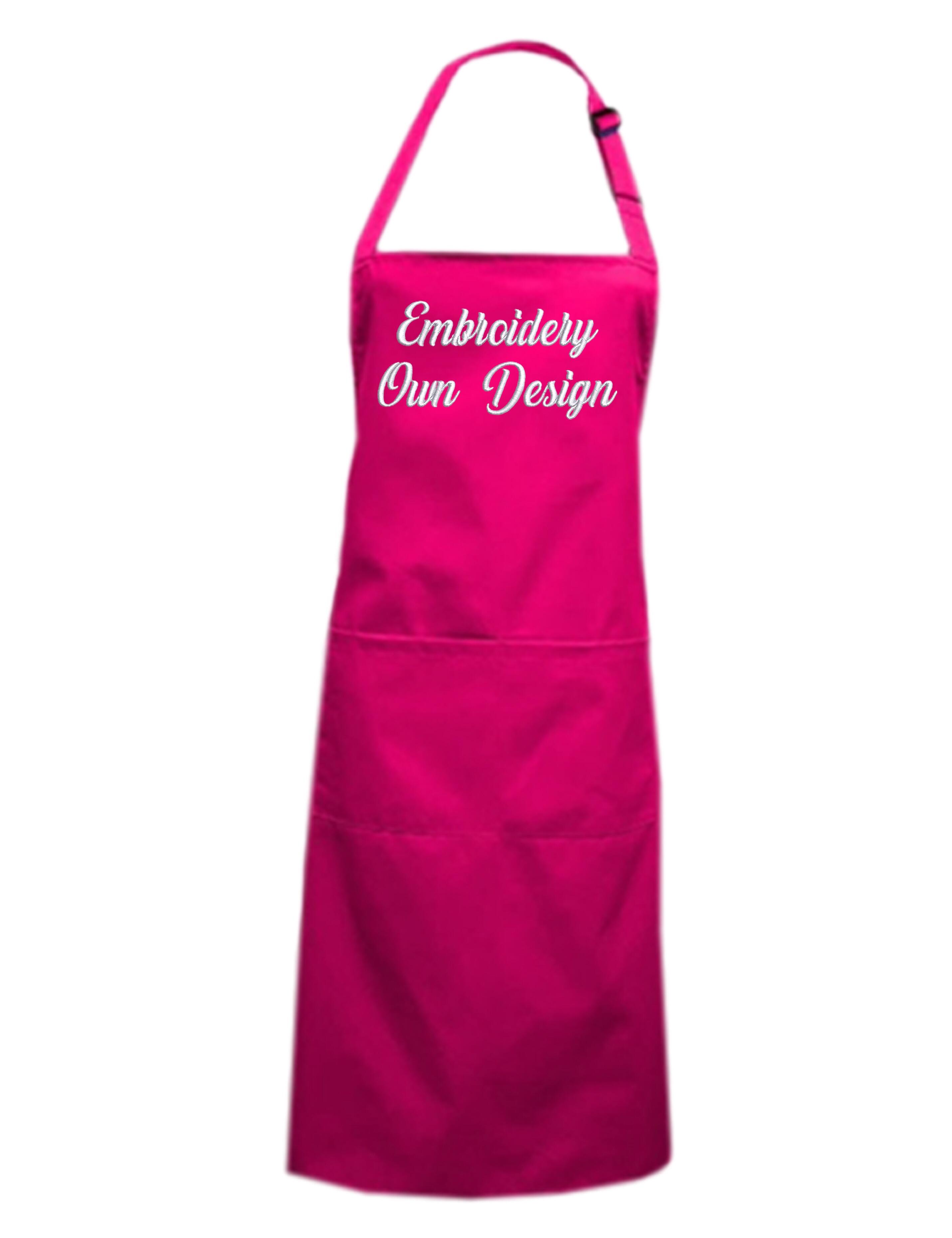 Personalised Embroidered Mid Length Pockets apron hot pink