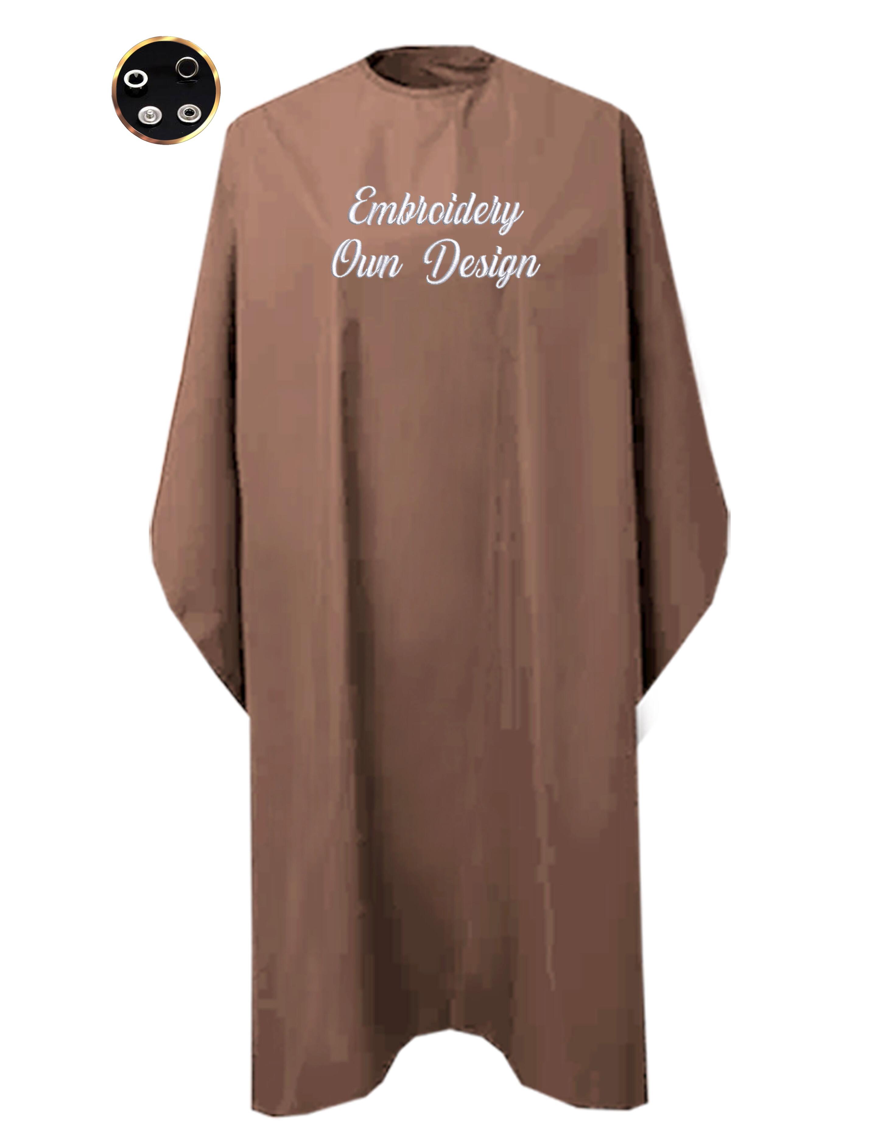 Personalised Hairdressing gown coffee with poppers embroidered