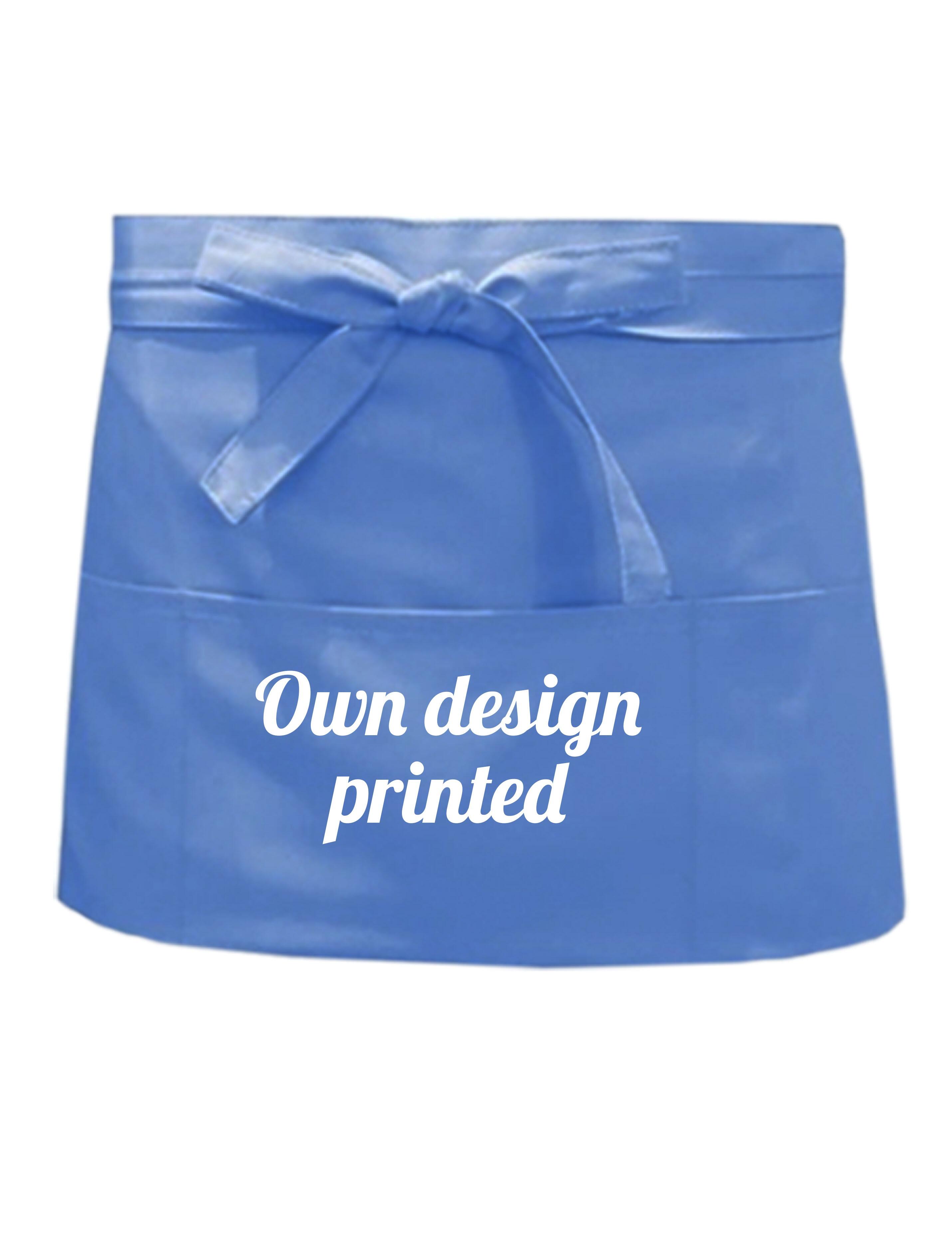 Personalised short waist apron light blue printed