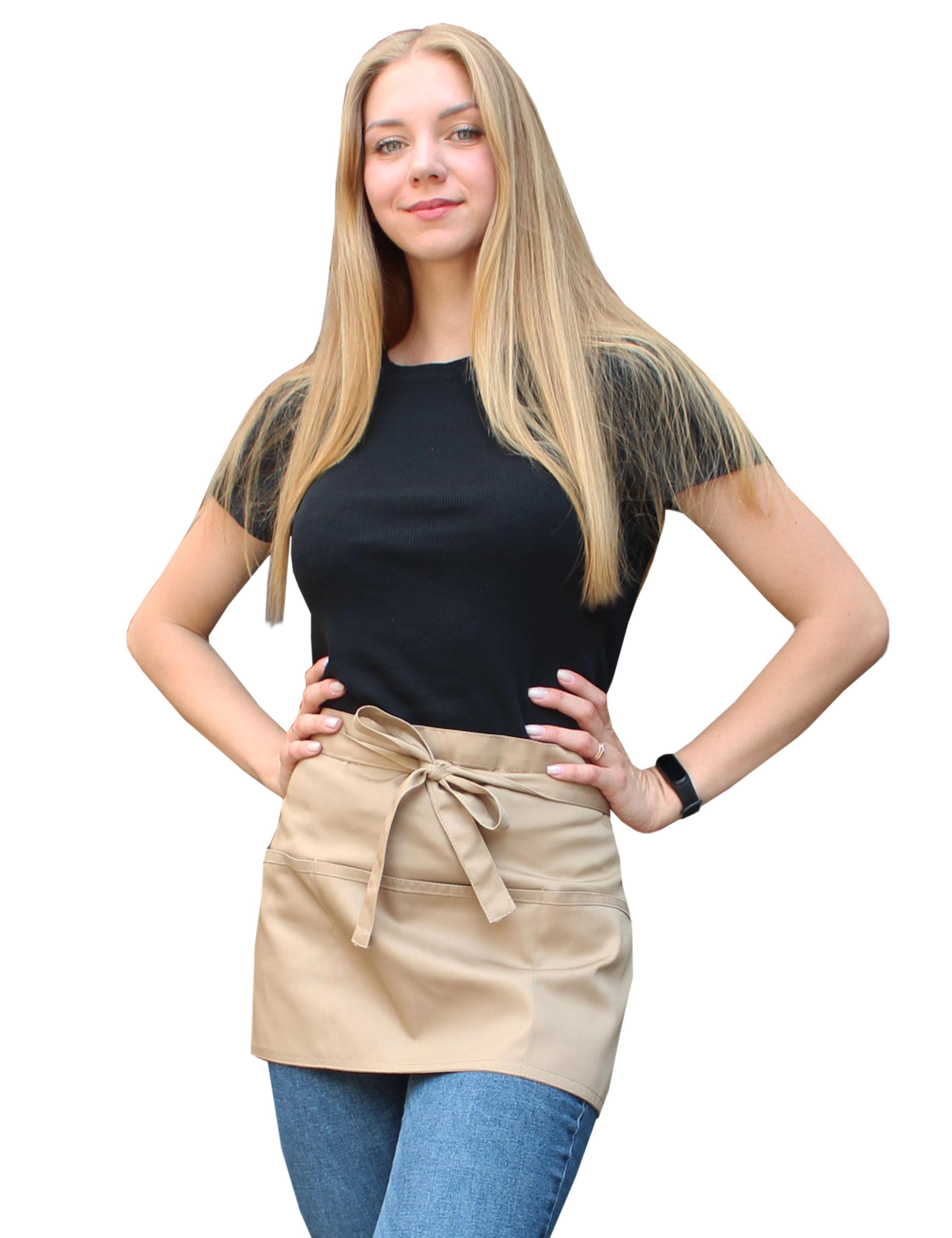 Embroidered Short Waist Apron with pockets Cappuccino with logo